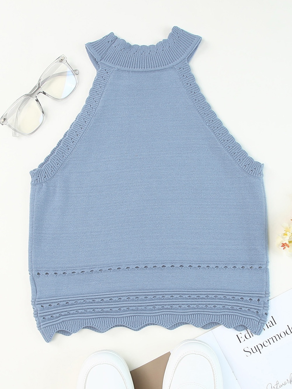 Women's Light Blue Knit Halter Tank Top